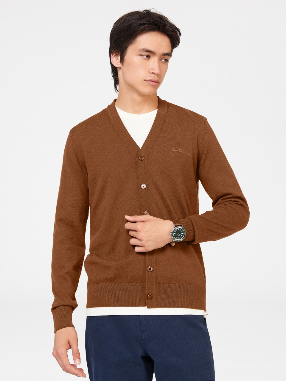 Ben Sherman Signature Merino Cardigan Knitwear Brown | RYZPG-7968