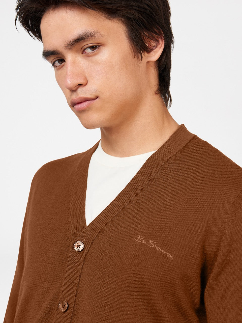 Ben Sherman Signature Merino Cardigan Knitwear Brown | RYZPG-7968