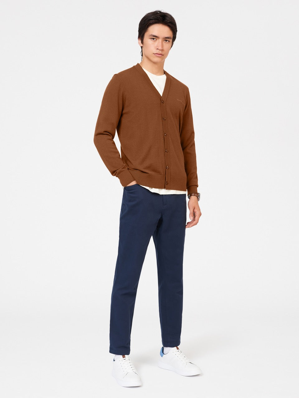 Ben Sherman Signature Merino Cardigan Knitwear Brown | RYZPG-7968