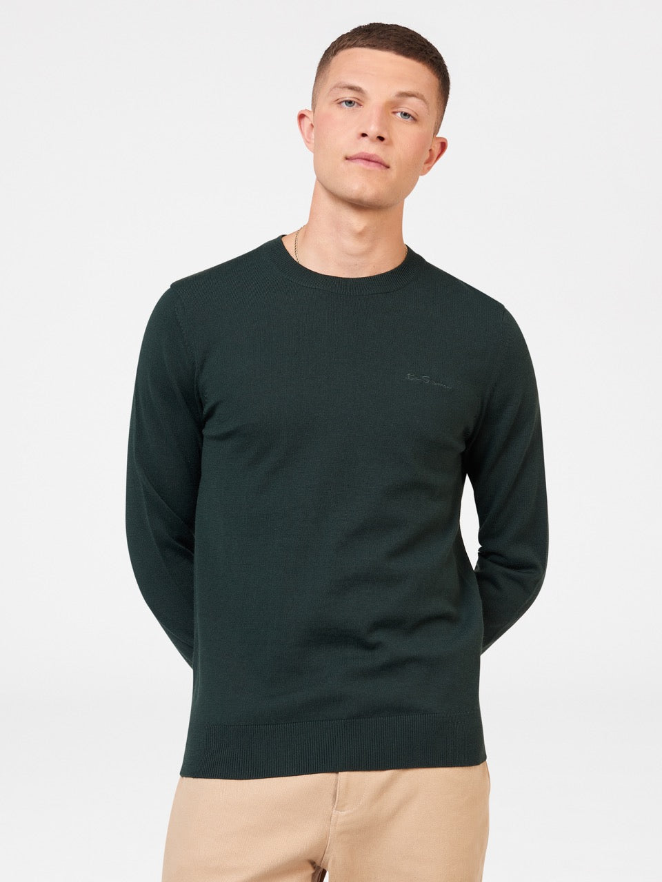 Ben Sherman Signature Merino Crewneck Knitwear Dark Green | ETFWL-4103