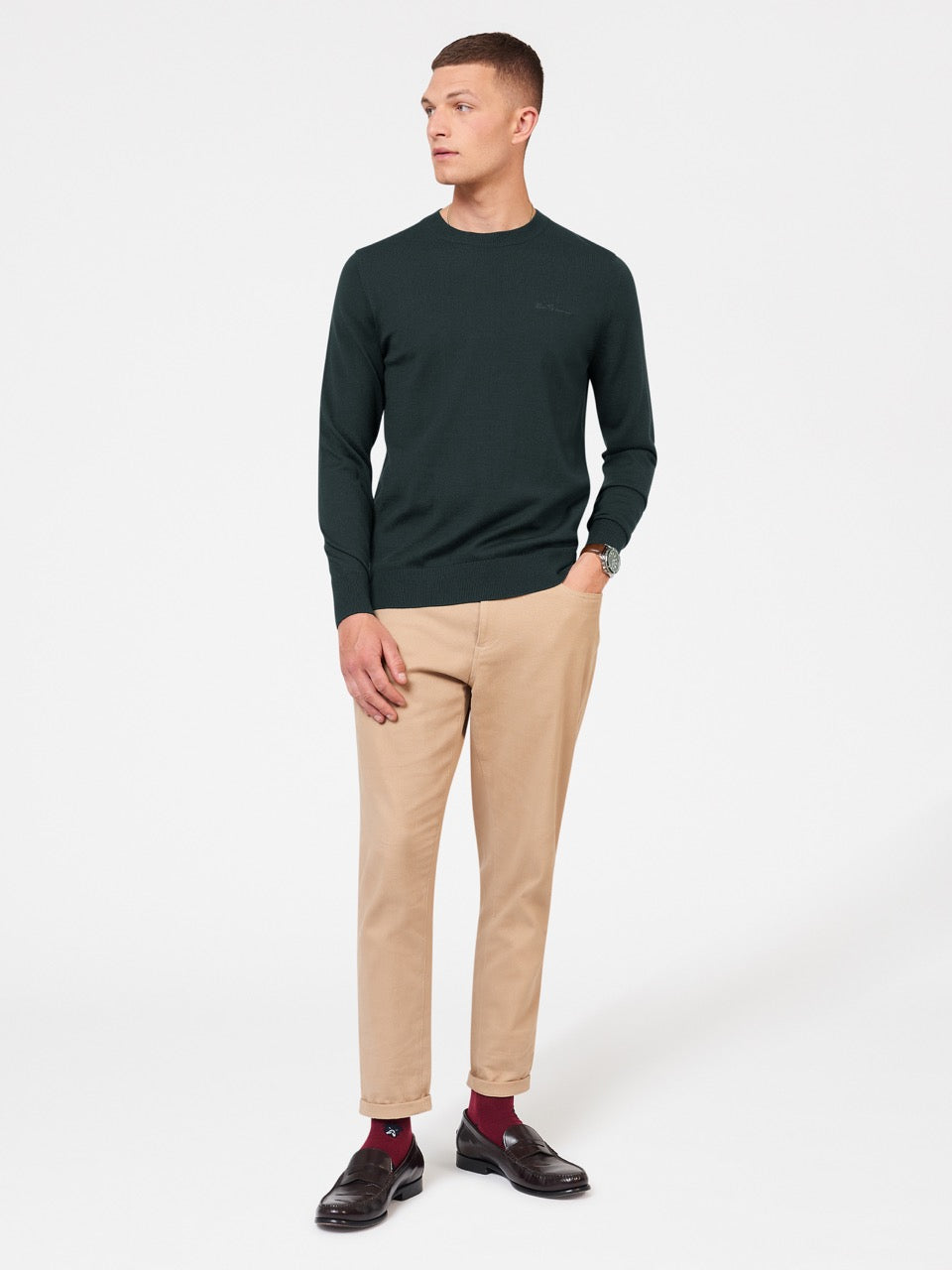 Ben Sherman Signature Merino Crewneck Knitwear Dark Green | ETFWL-4103