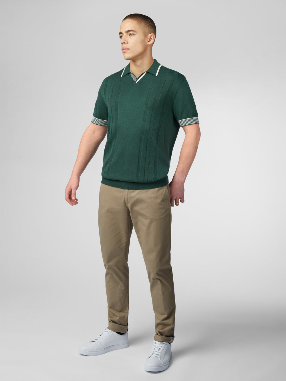 Ben Sherman Signature Open Neck Polo Knitwear Green | RBUFM-0624