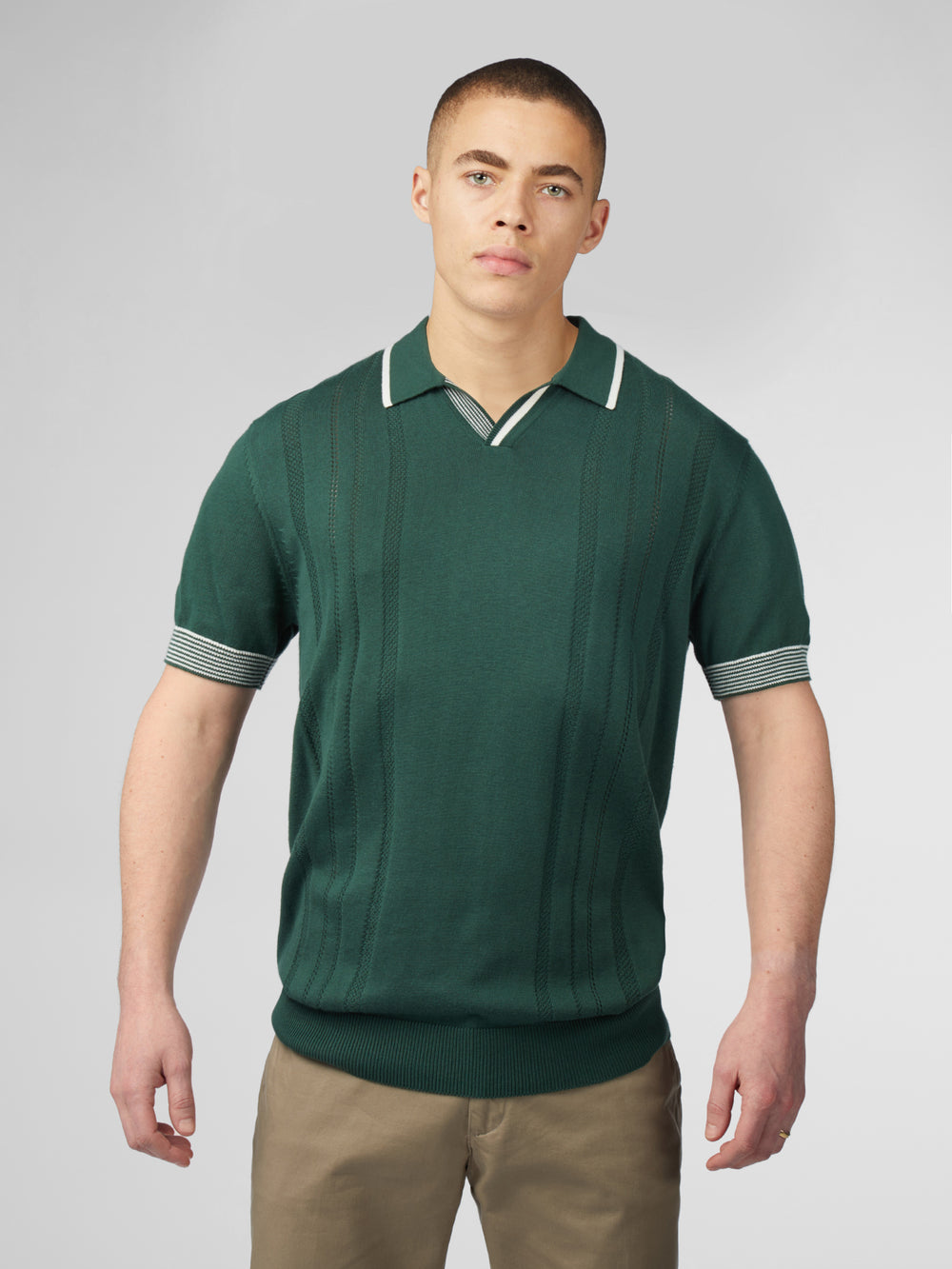 Ben Sherman Signature Open Neck Polo Knitwear Green | RBUFM-0624