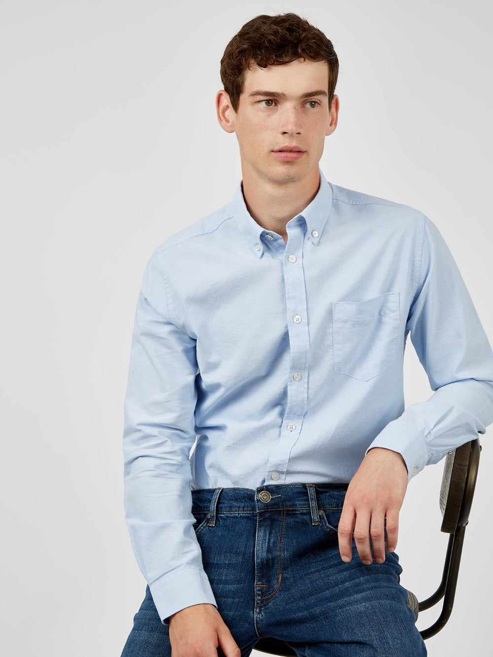 Ben Sherman Signature Organic Long-Sleeve Oxford Shirts Blue | VWSAN-5216