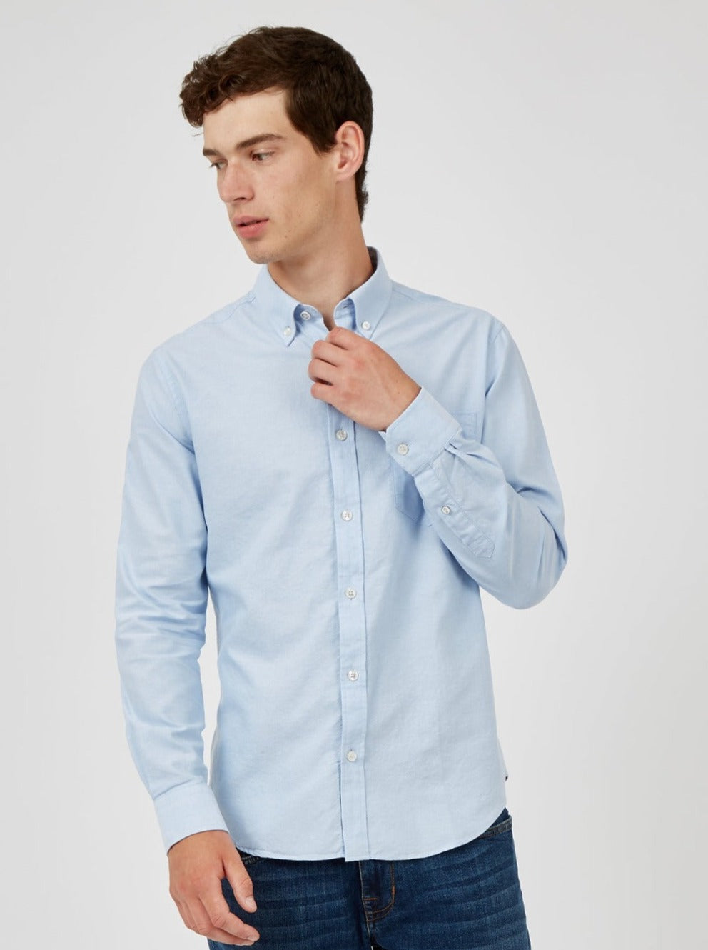 Ben Sherman Signature Organic Long-Sleeve Oxford Shirts Blue | VWSAN-5216