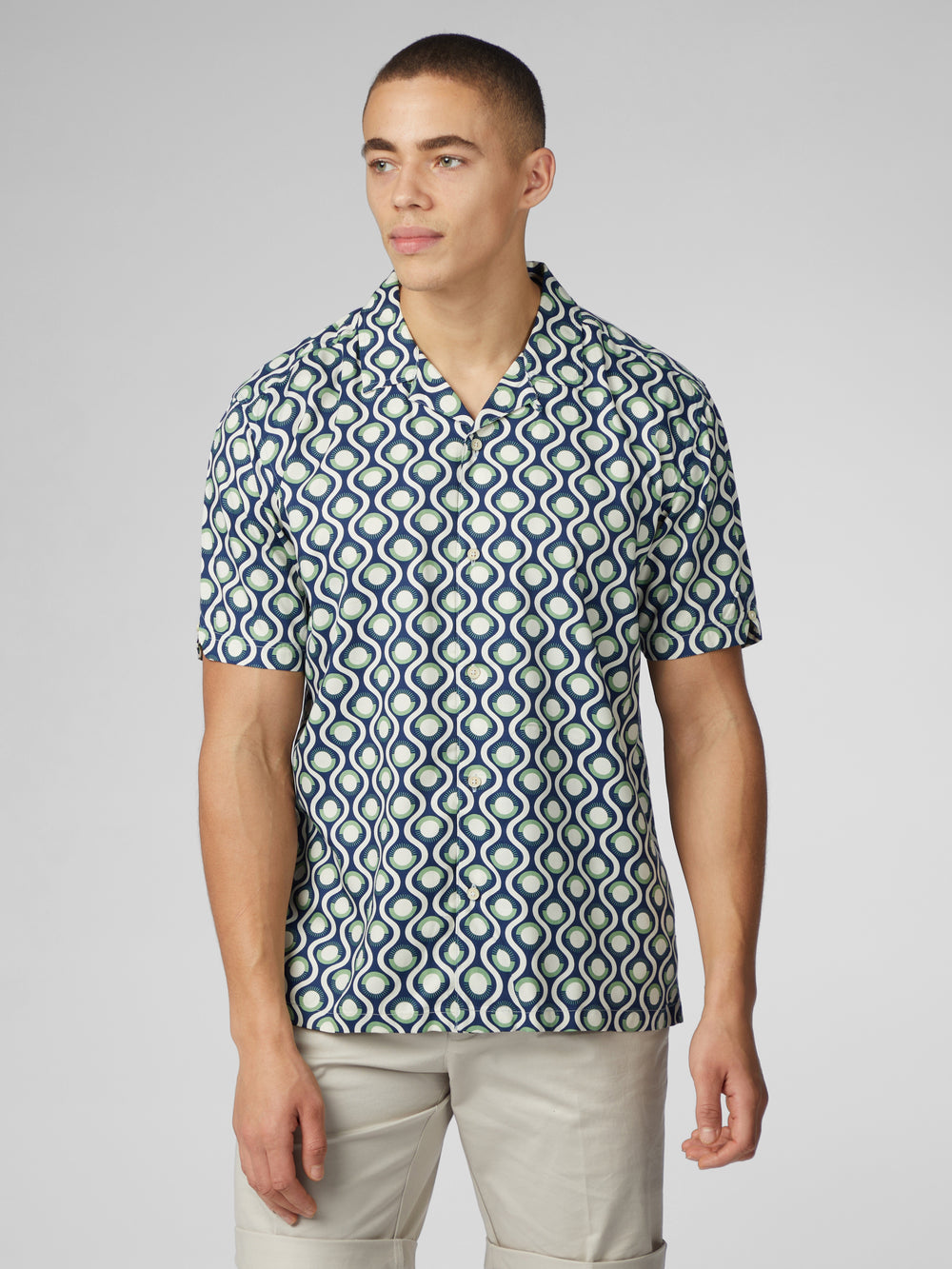 Ben Sherman Signature Retro Geo Shirts Green | OBSZD-2874