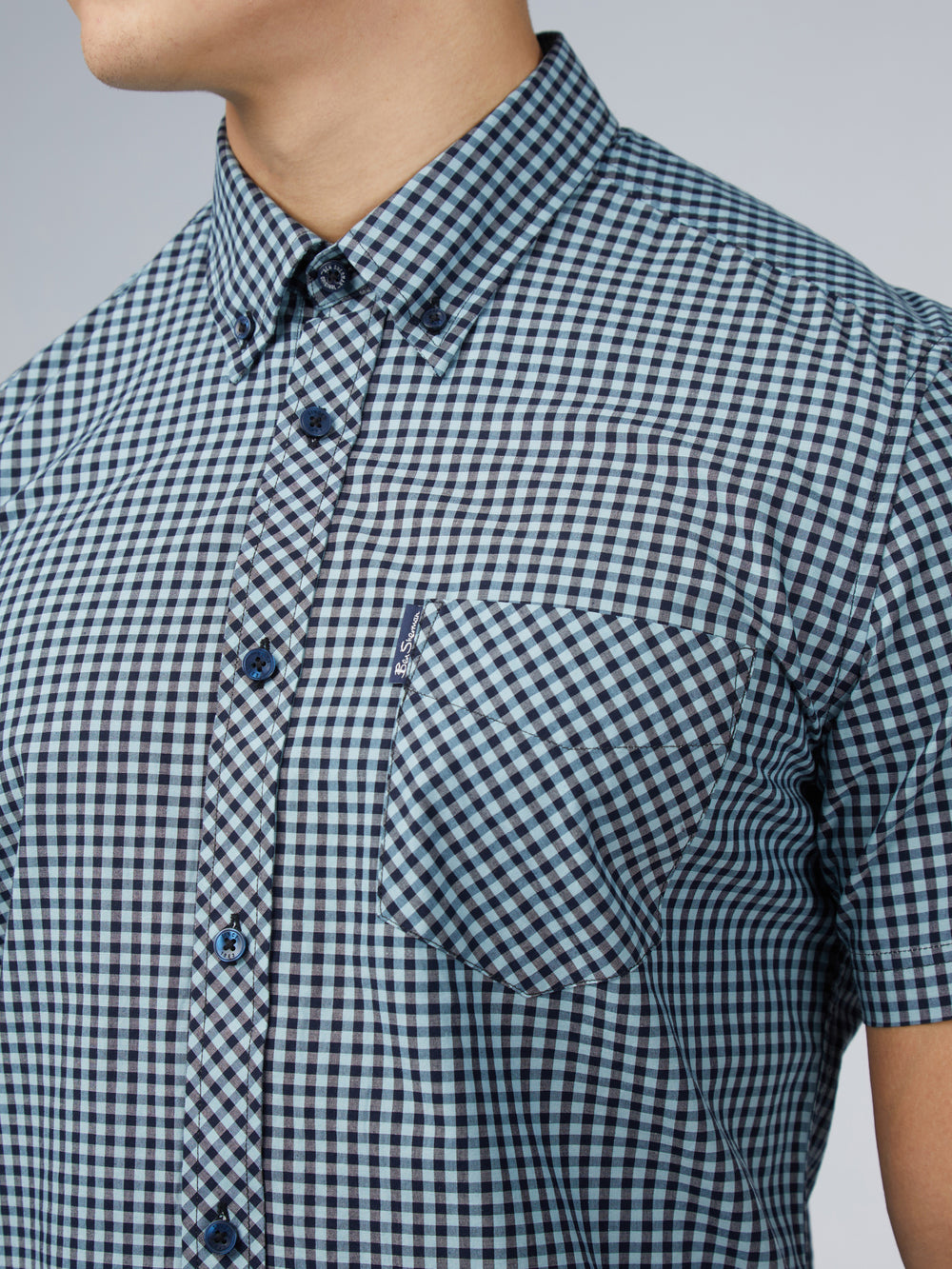 Ben Sherman Signature Short Sleeve Gingham Shirts Blue | OHXJM-7684