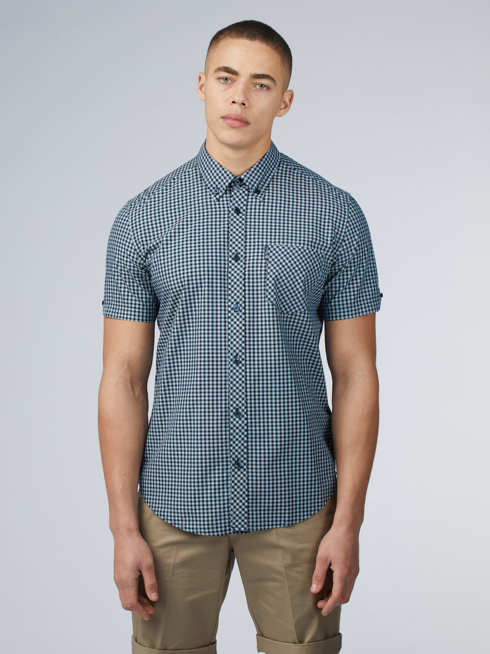 Ben Sherman Signature Short Sleeve Gingham Shirts Blue | OHXJM-7684