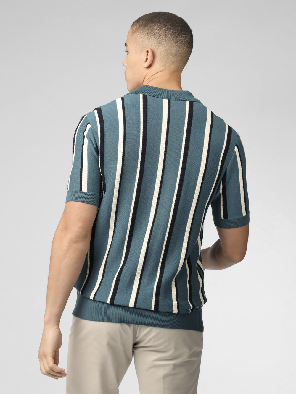 Ben Sherman Signature Vertical Stripe Open Neck Polo Knitwear Turquoise | PWYLM-5360