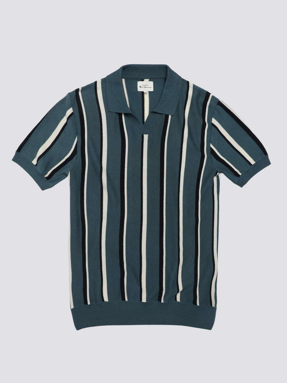 Ben Sherman Signature Vertical Stripe Open Neck Polo Knitwear Turquoise | PWYLM-5360