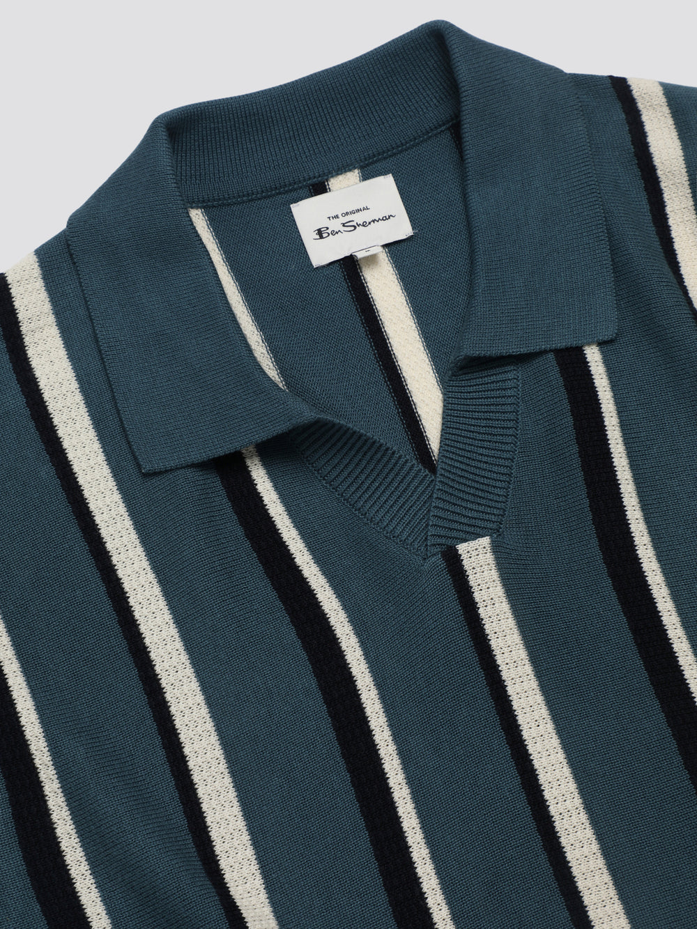 Ben Sherman Signature Vertical Stripe Open Neck Polo Knitwear Turquoise | PWYLM-5360