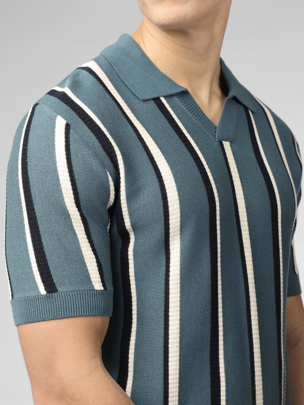 Ben Sherman Signature Vertical Stripe Open Neck Polo Knitwear Turquoise | PWYLM-5360