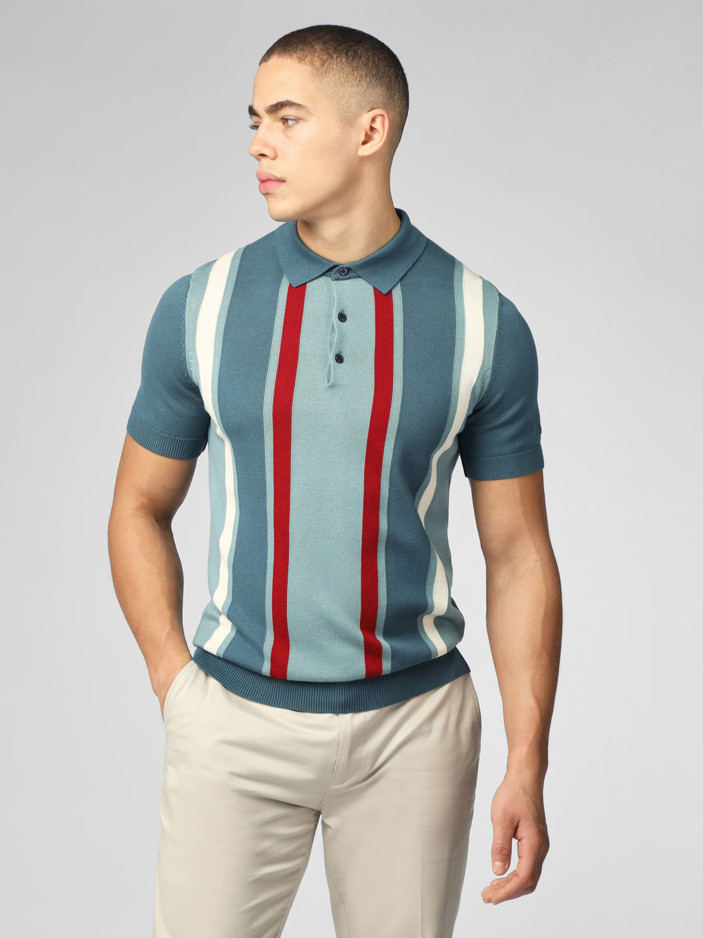 Ben Sherman Signature Vertical Stripe Polo Knitwear Turquoise | WZCHV-0614