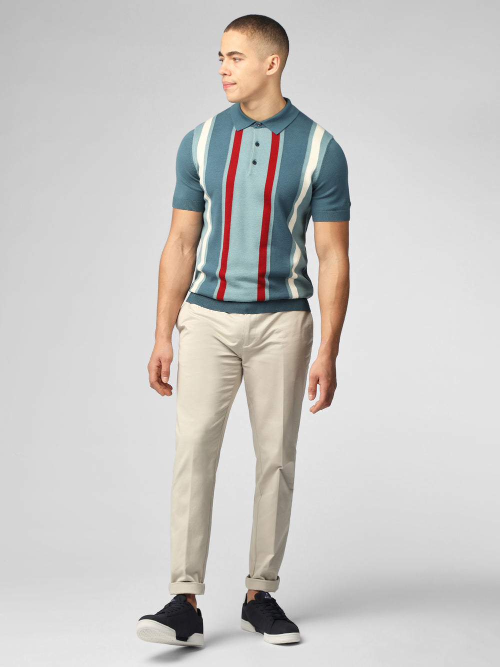 Ben Sherman Signature Vertical Stripe Polo Knitwear Turquoise | WZCHV-0614