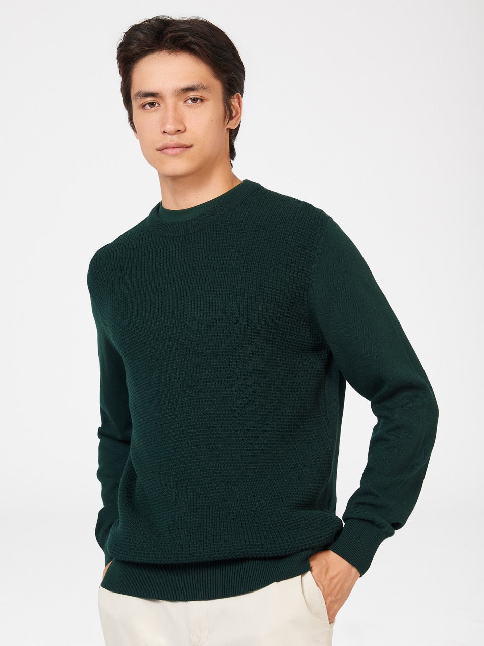 Ben Sherman Textured Crewneck Knitwear Dark Green | NWPSH-2940