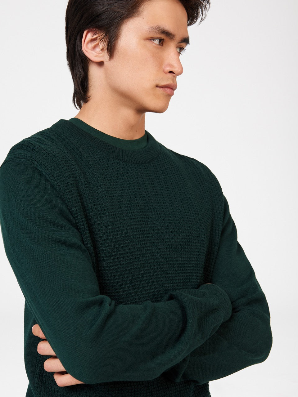 Ben Sherman Textured Crewneck Knitwear Dark Green | NWPSH-2940