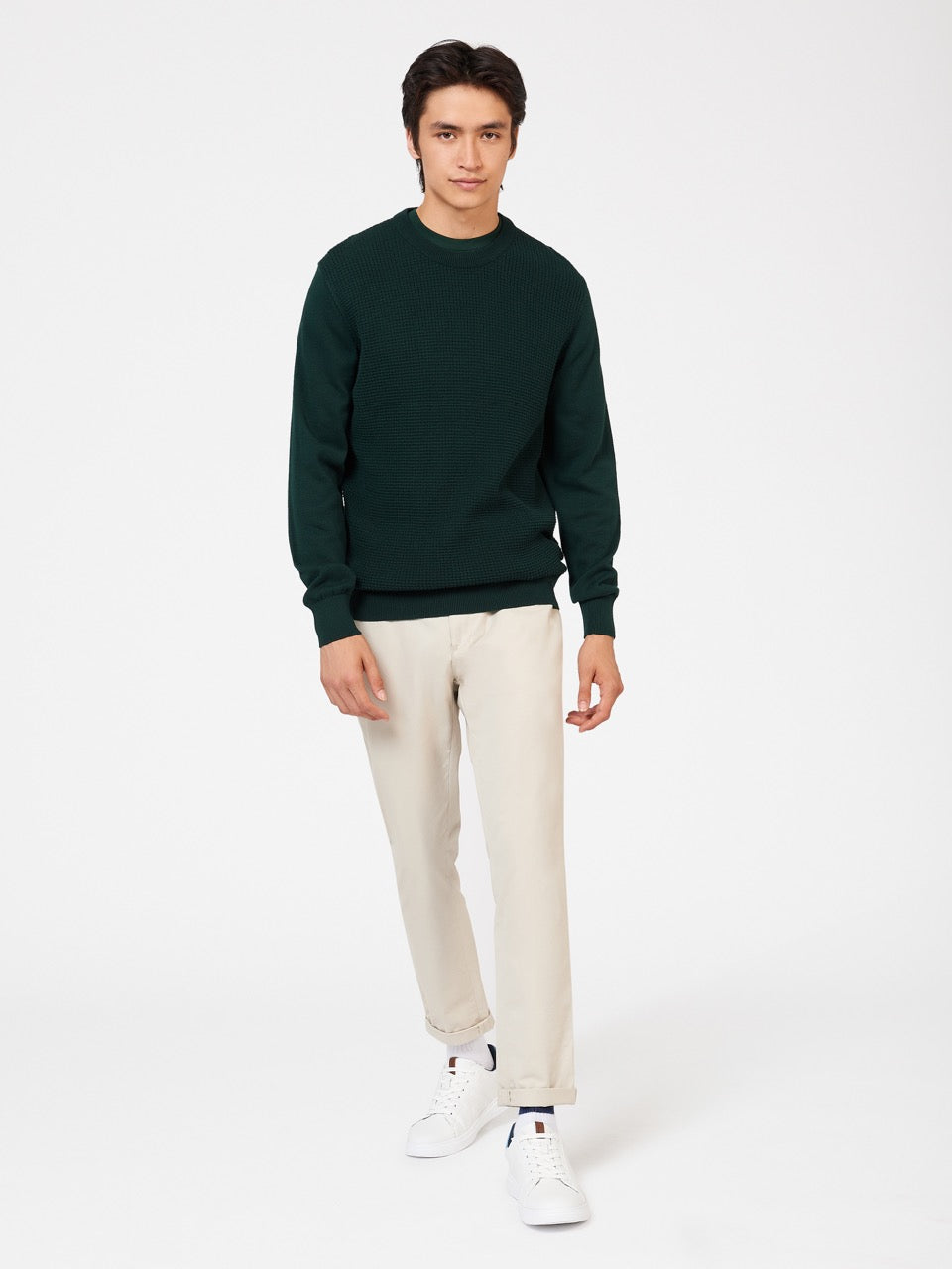 Ben Sherman Textured Crewneck Knitwear Dark Green | NWPSH-2940