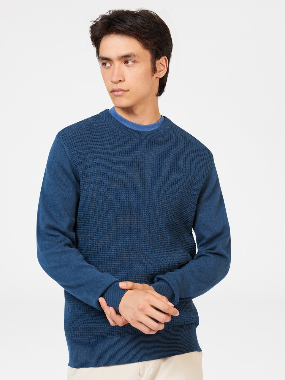 Ben Sherman Textured Crewneck Knitwear Indigo | JNUOF-2946