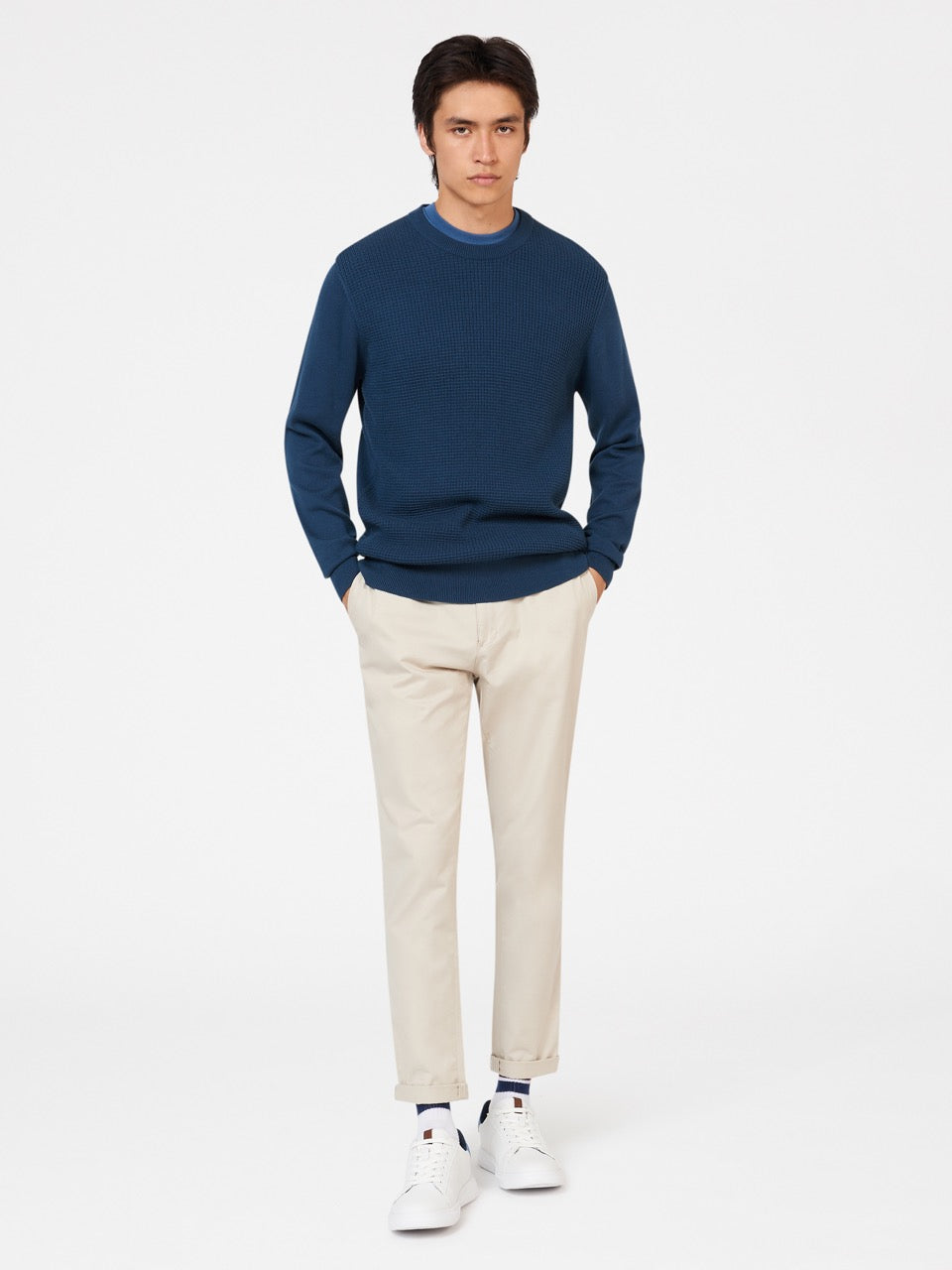 Ben Sherman Textured Crewneck Knitwear Indigo | JNUOF-2946