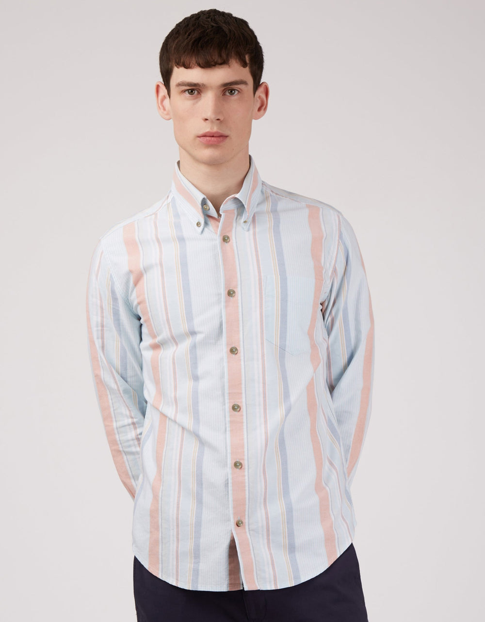 Ben Sherman The Oxford Ivy Stripe Long-Sleeve Shirts Blue | KVJAN-7586