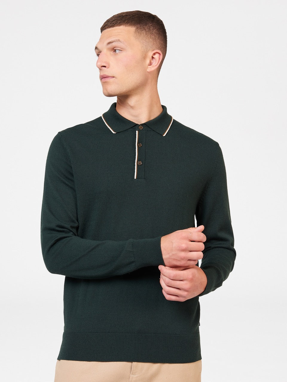 Ben Sherman Tipped Merino Polo Neck Sweaters Dark Green | EIKVC-8412