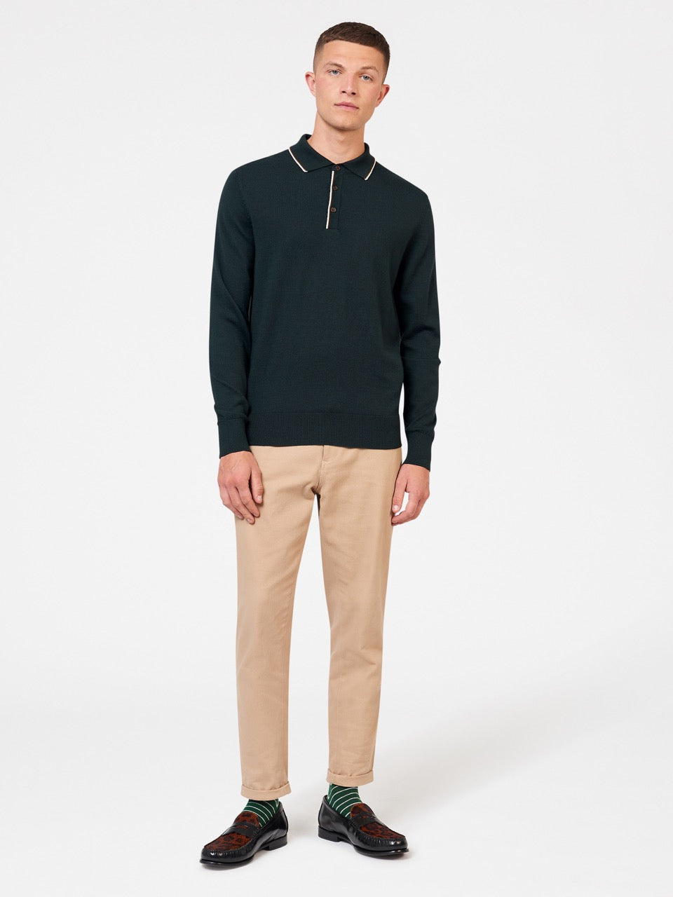 Ben Sherman Tipped Merino Polo Neck Sweaters Dark Green | EIKVC-8412