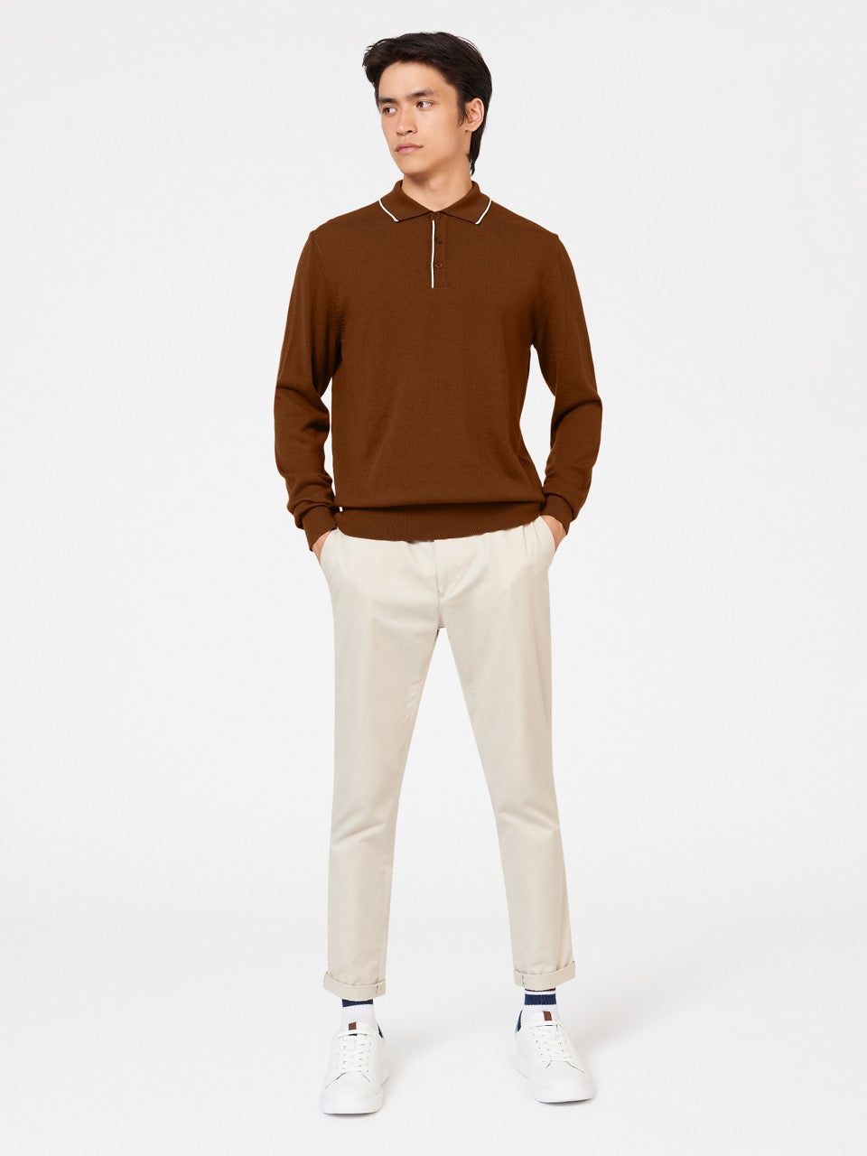 Ben Sherman Tipped Merino Polo Neck Sweaters Brown | OUPXR-9720