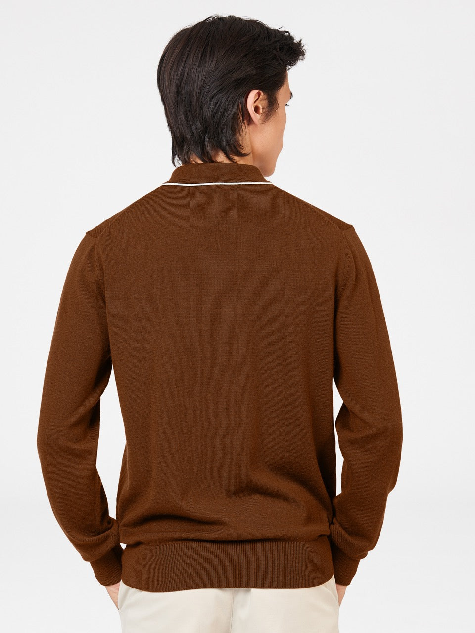 Ben Sherman Tipped Merino Polo Neck Sweaters Brown | OUPXR-9720