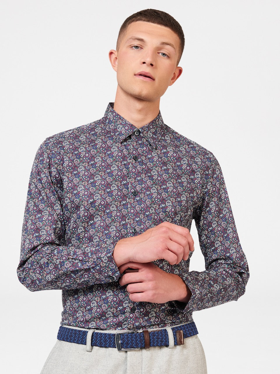 Ben Sherman Winter Floral Shirts Purple | HGPNJ-4061